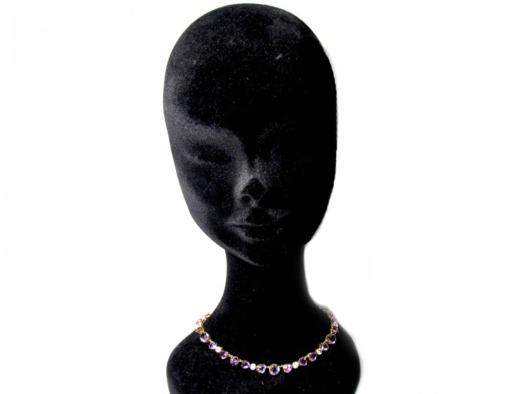 Heart Shape Amethyst & Rock Crystal 18ct Gold Necklace