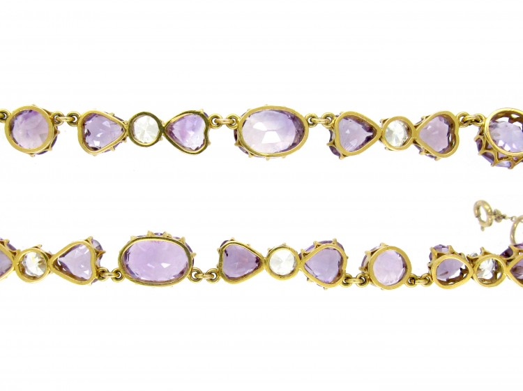 Heart Shape Amethyst & Rock Crystal 18ct Gold Necklace
