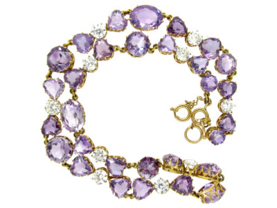 Heart Shape Amethyst & Rock Crystal 18ct Gold Necklace