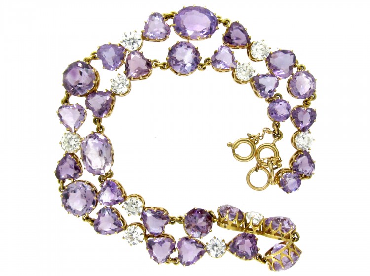Heart Shape Amethyst & Rock Crystal 18ct Gold Necklace