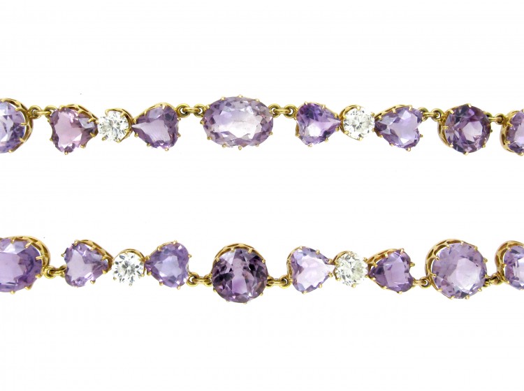 Heart Shape Amethyst & Rock Crystal 18ct Gold Necklace