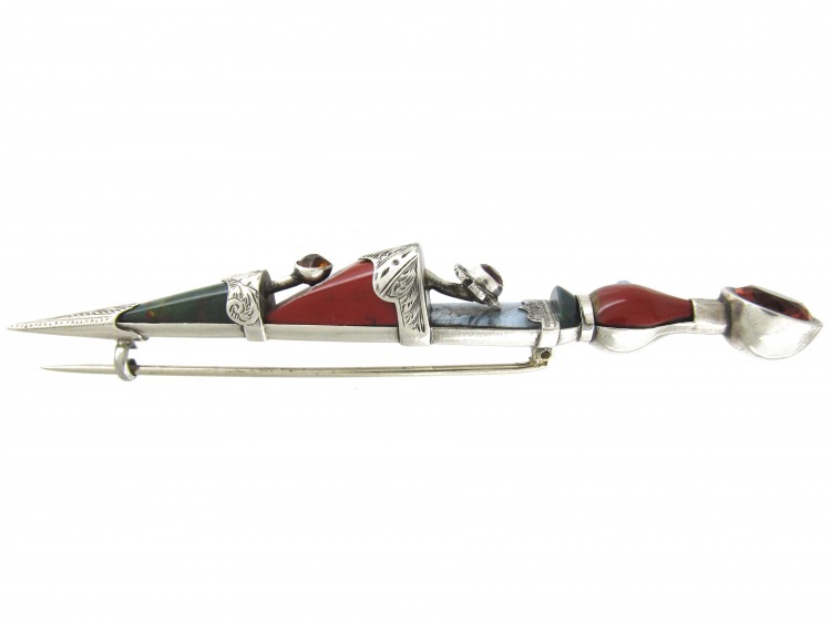 Scottish Silver & Agate Dirk Brooch