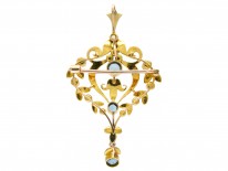 Aquamarine & Natural Split Pearl 15ct Gold Pendant Brooch