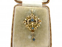 Aquamarine & Natural Split Pearl 15ct Gold Pendant Brooch