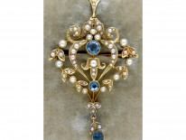 Aquamarine & Natural Split Pearl 15ct Gold Pendant Brooch