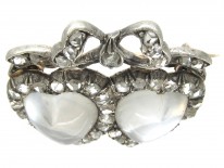 Double Heart Diamond & Moonstone Edwardian Brooch