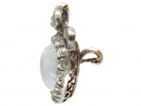 Double Heart Diamond & Moonstone Edwardian Brooch