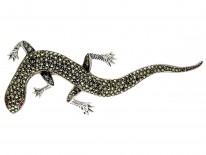 Large Silver & Marcasite Lizard Brooch