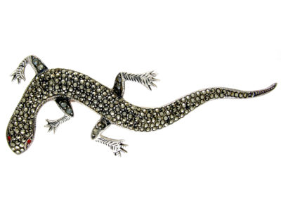 Large Silver & Marcasite Lizard Brooch