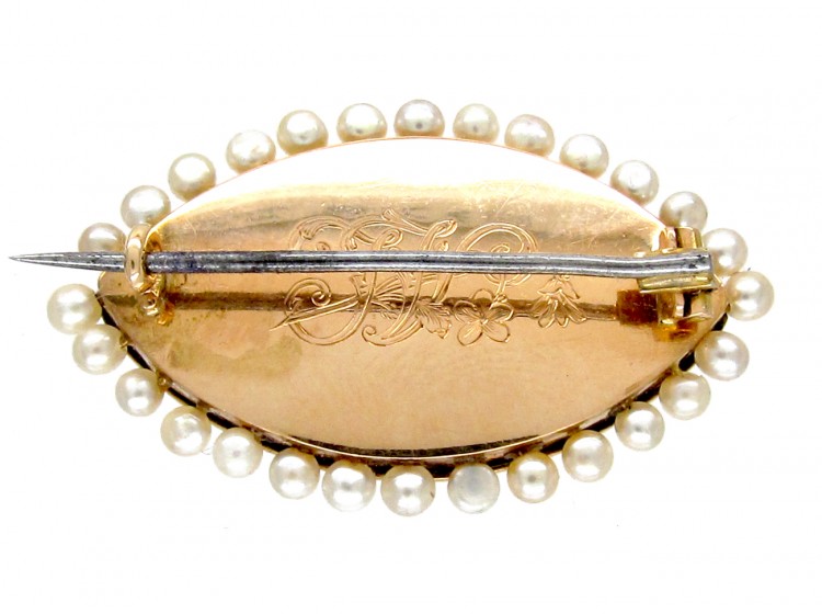 Edwardian Double Heart Enamel & Diamond Brooch