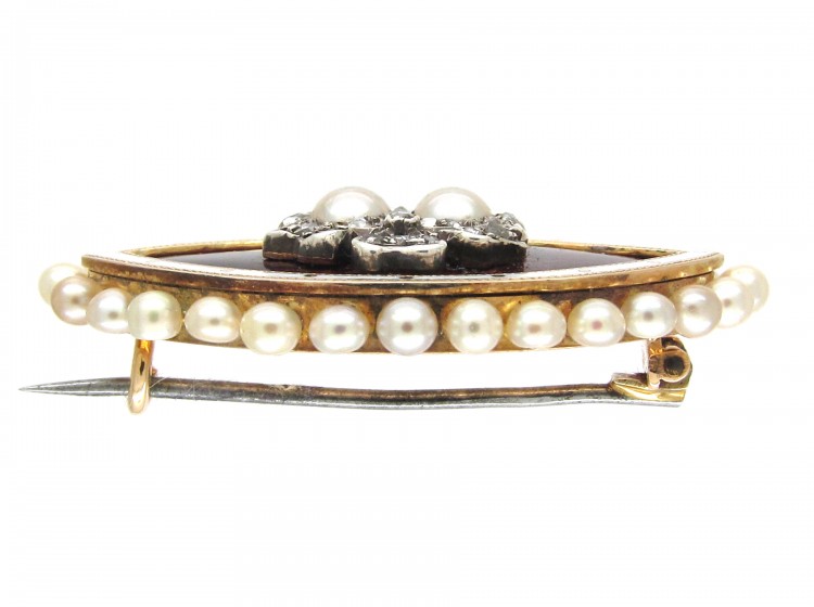 Edwardian Double Heart Enamel & Diamond Brooch