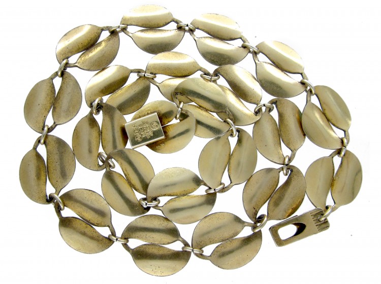 David Andersen Blue Enamel & Silver Leaf Necklace