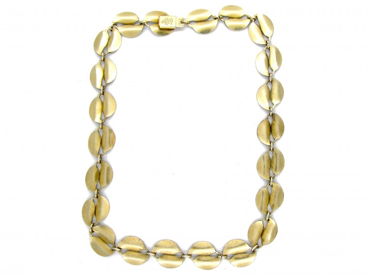 David Andersen Blue Enamel & Silver Leaf Necklace