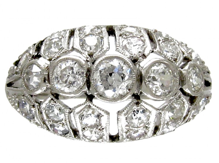 Diamond Set Art Deco Bombé Shape Ring