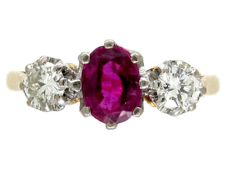 Ruby & Diamond Three Stone Ring