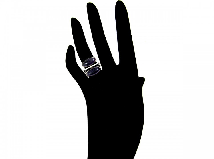 Double Cabochon Amethyst Silver Ring