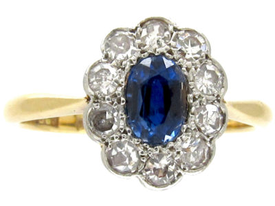Edwardian Sapphire & Diamond Cluster Ring