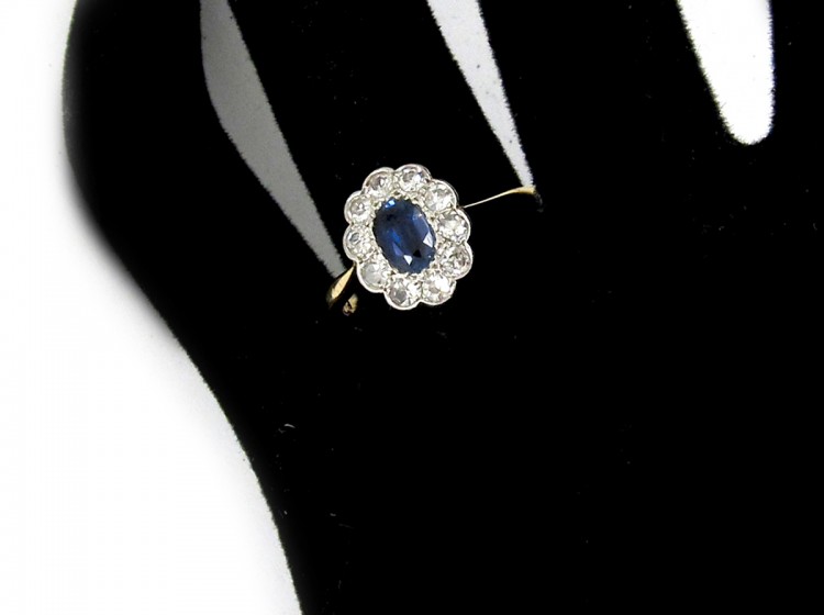 Edwardian Sapphire & Diamond Cluster Ring