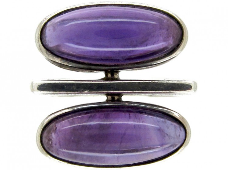 Double Cabochon Amethyst Silver Ring