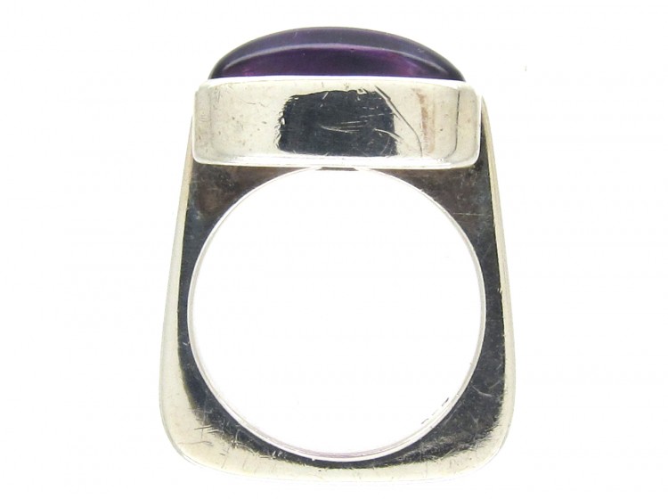 Double Cabochon Amethyst Silver Ring