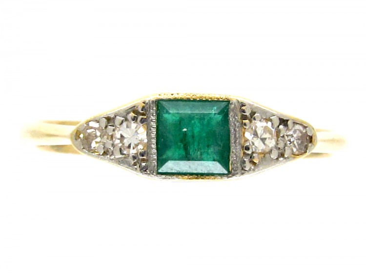 Emerald & Diamond Art Deco Ring