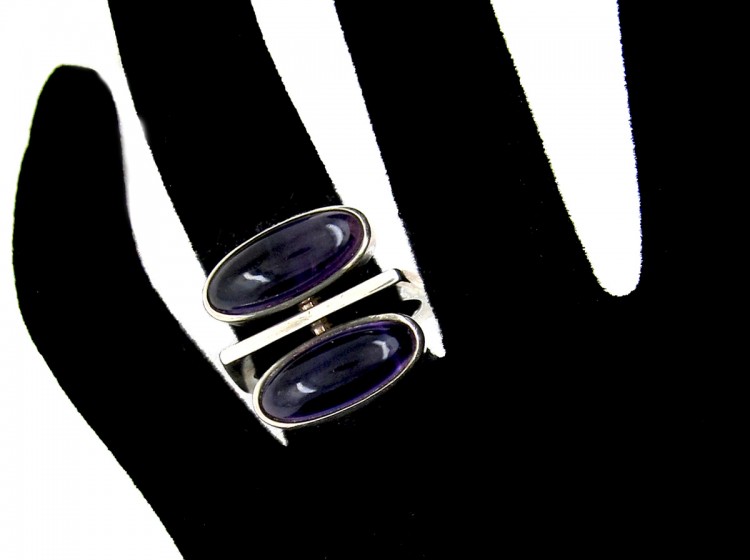 Double Cabochon Amethyst Silver Ring