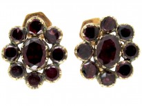 Georgian Flat Cut Garnet Cluster Earrings
