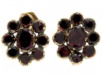 Georgian Flat Cut Garnet Cluster Earrings