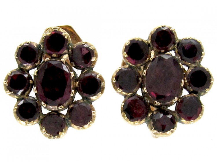 Georgian Flat Cut Garnet Cluster Earrings