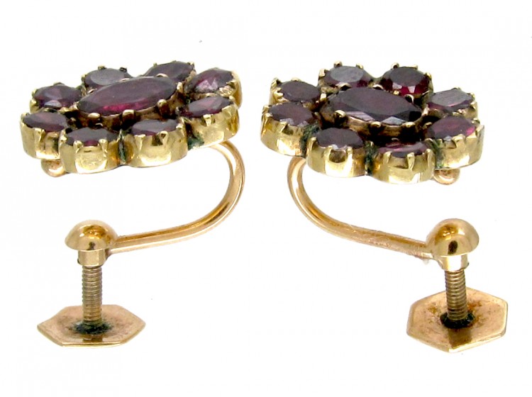 Georgian Flat Cut Garnet Cluster Earrings
