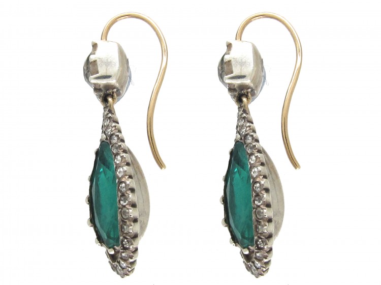 Victorian Green & White Paste Drop Earrings