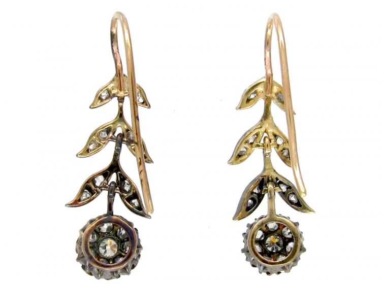 Edwardian Diamond Flower Drop Earrings