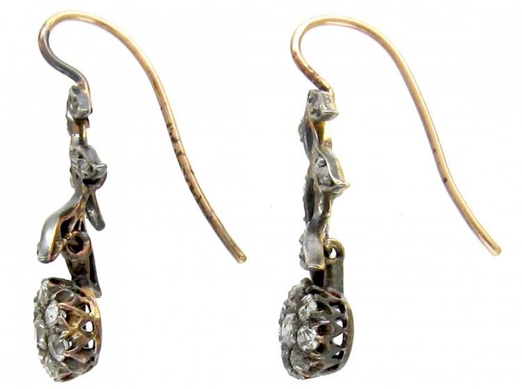 Edwardian Diamond Flower Drop Earrings