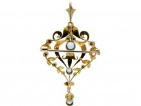 Aquamarine & Natural Split Pearl 15ct Gold Pendant Brooch