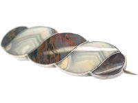 Victorian Silver & Agate Coiled Rope Design Brooch