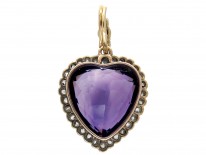 Edwardian Silver & 15ct Gold, Diamond & Amethyst Heart Pendant