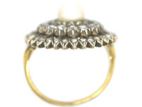 Edwardian Large 18ct Gold, Silver, Diamond & Natural Pearl Cluster Ring