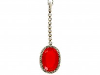 Fire Opal & Diamond Art Deco Pendant on Platinum Chain