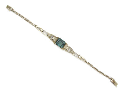 Art Deco Silver & Green Paste Bracelet