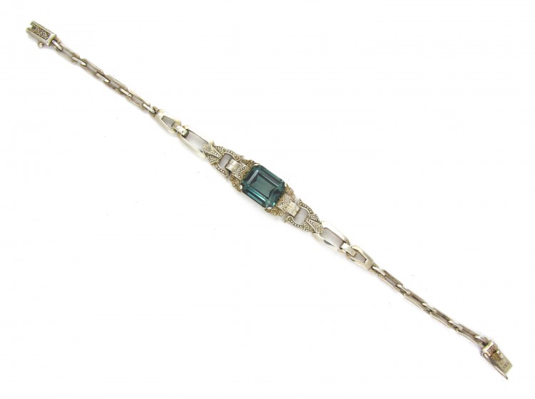 Art Deco Silver & Green Paste Bracelet