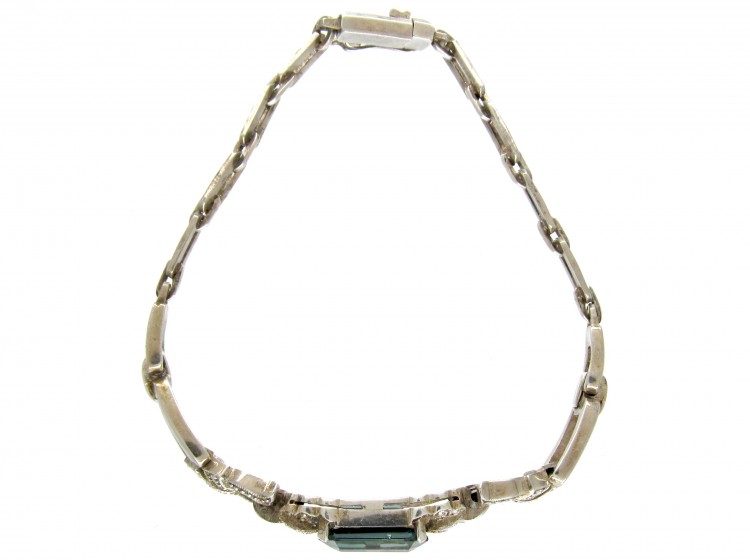 Art Deco Silver & Green Paste Bracelet