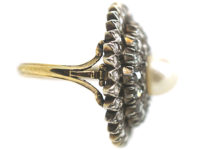 Edwardian Large 18ct Gold, Silver, Diamond & Natural Pearl Cluster Ring