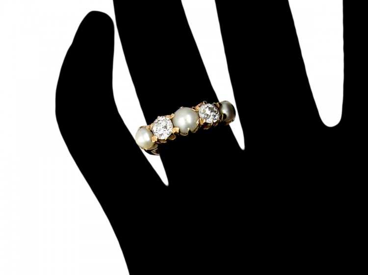 Victorian Five Stone Pearl & Diamond Ring