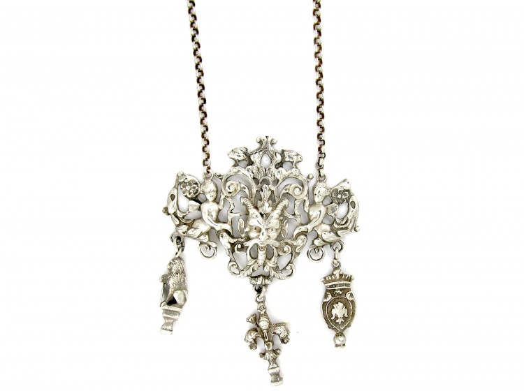 Silver Mask & Cherub Necklace