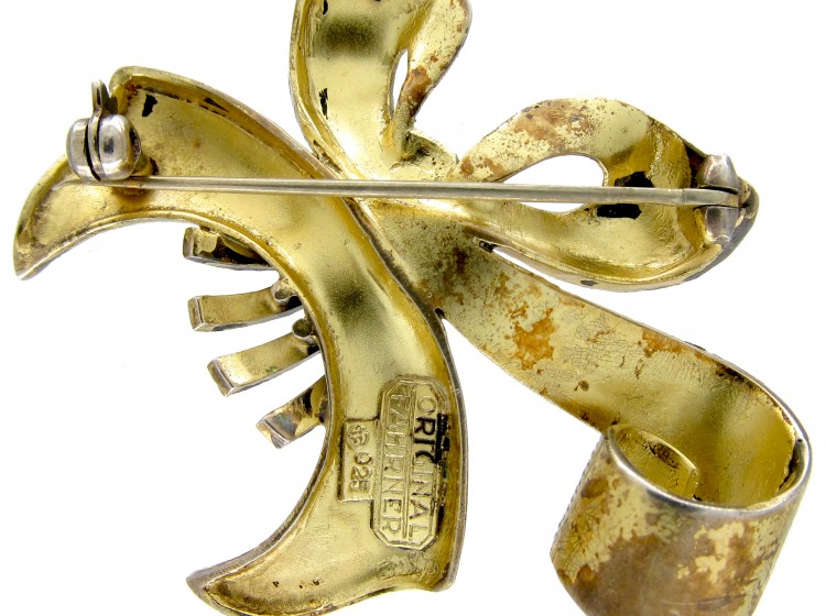 Theodor Fahrner Marcasite & Silver gilt brooch of bow design