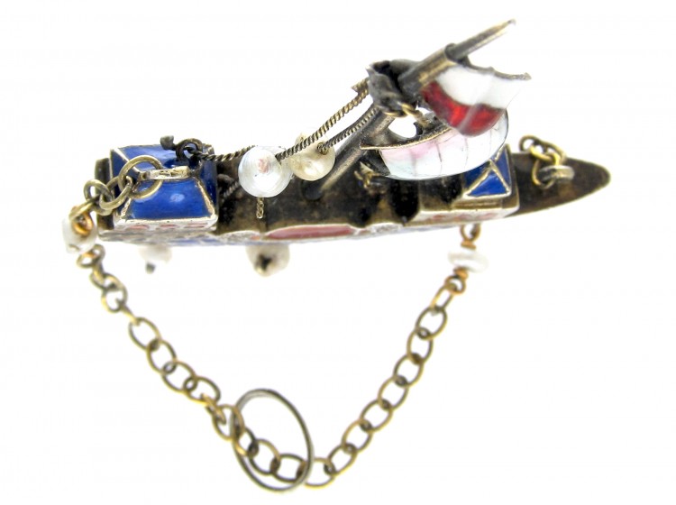 Austro-Hungarian Silver & Enamel Galleon Pendant