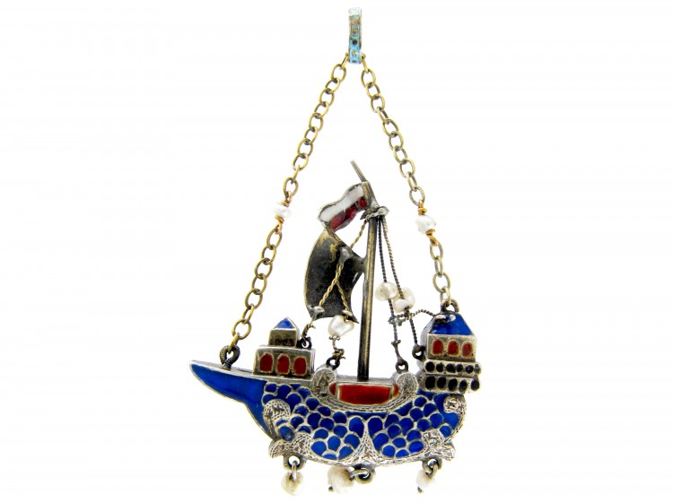 Austro-Hungarian Silver & Enamel Galleon Pendant