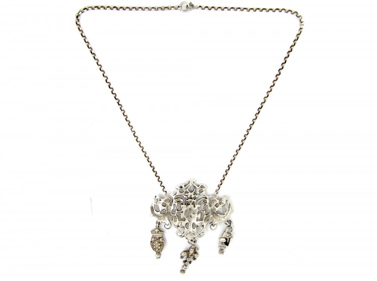 Silver Mask & Cherub Necklace