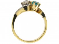 18ct Gold & Platinum Emerald & Diamond Twist Ring