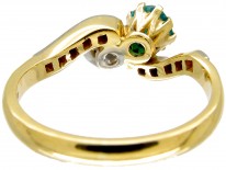 18ct Gold & Platinum Emerald & Diamond Twist Ring